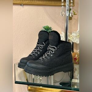 Prada Felt Shearling Fur Hiking Boots Size 38.5/8